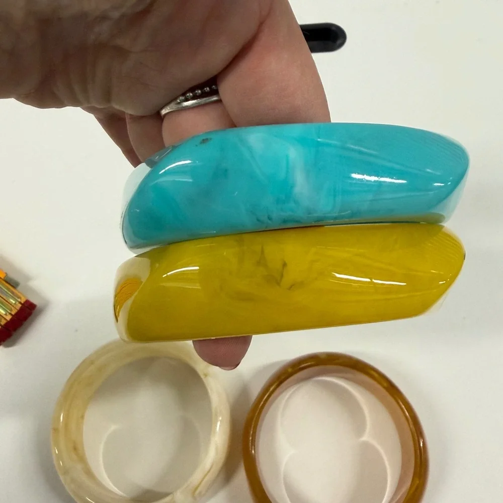 Vintage Style Chunky Resin Bangle Bracelet Set 4pc Marbled Stackable Multi Color